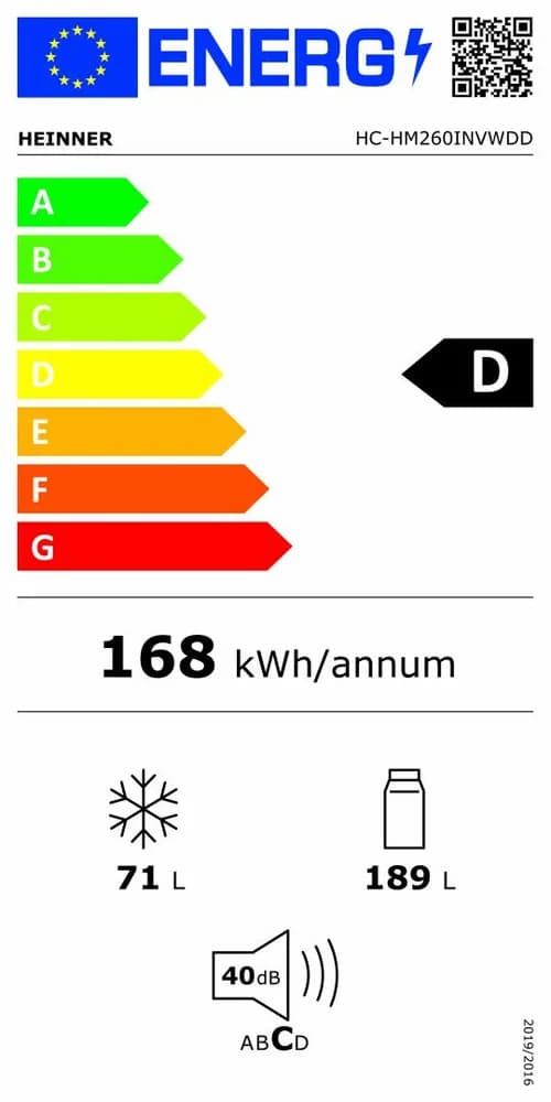 Combina frigorifica HEINNER HC-HM260INVWDD, No Frost, 260 l, Clasa D, Dozator apa, Compresor inverter, Alb — miniatură