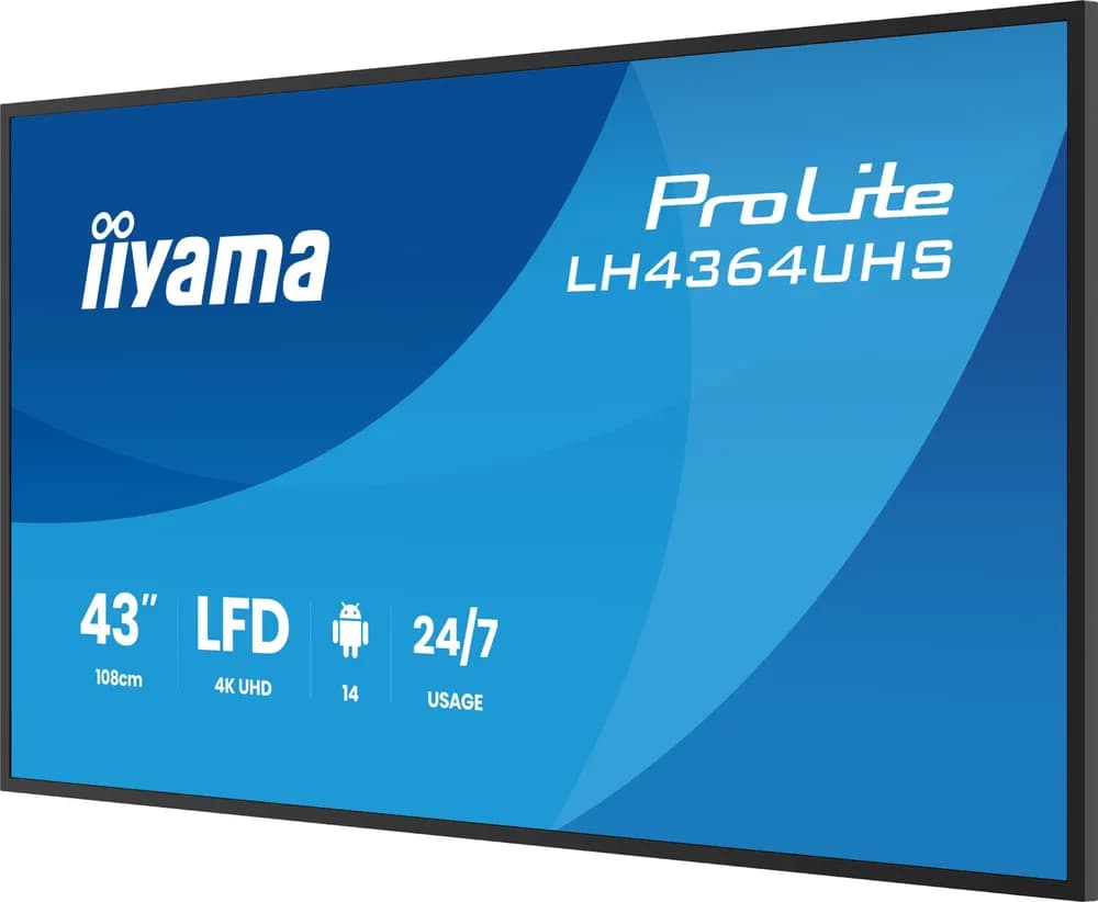 IIYAMA LFD LH4364UHS-B1AG 43 UHD VA 3840 x 2160 60Hz 500 cd 4000:1 6.5ms Android 14OS iiSignage2 (CMS/DMS), iiShare, iiControl, Landscape and Portrait, Speakers 2x 10W, 2x HDMI, 1x USB-C, 15W PD, USB 2.0 x2, WiFi, LAN "LH4364UHS-B1AG" ( 7 — miniatură