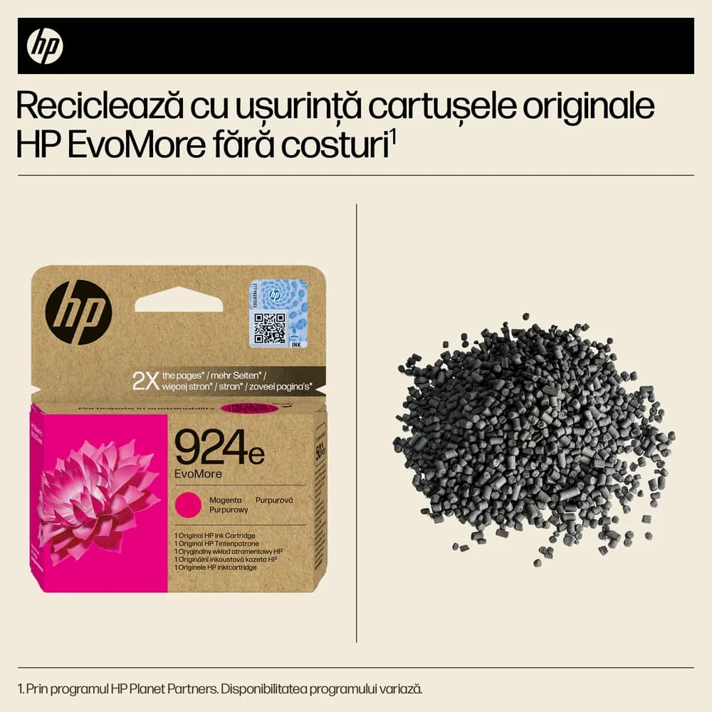 Cartus Cerneala Original HP Magenta, nr.924E, pentru OJ Pro 8122e|8132e, 0.8K, incl.TV 1.2 RON, "4K0U8NE" — miniatură