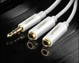 CABLU audio Ugreen, "AV134" stereo 3.5 mm jack (T) la 2 x 3.5 mm jack (M), 0.25 m, conectori auriti, alb "10739" - 6957303817399