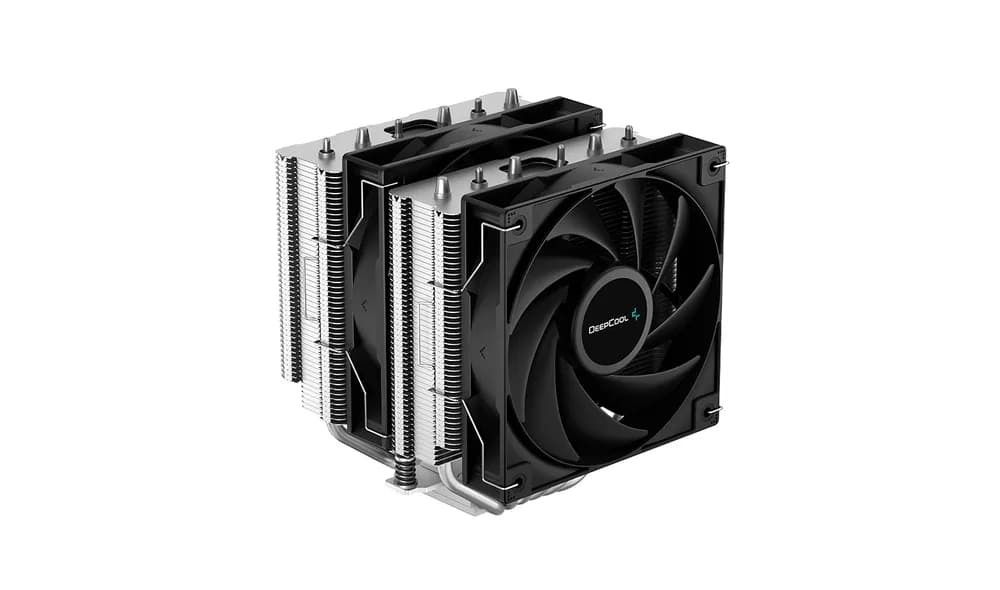 Cooler Deepcool "AG620", compatibil skt. Intel si AMD, racire cu aer, ventilator 120 mm x 2, 1850 rpm, inaltime cooler 157 mm, 6 heatpipe, "R-AG620-BKNNMN-G-1" — miniatură