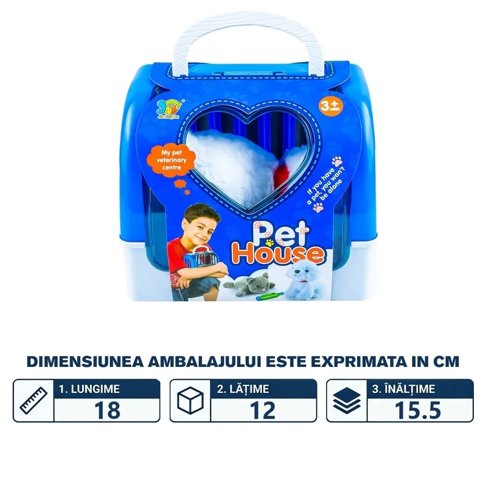 Catelus din plus, cu accesorii si cusca — miniatură