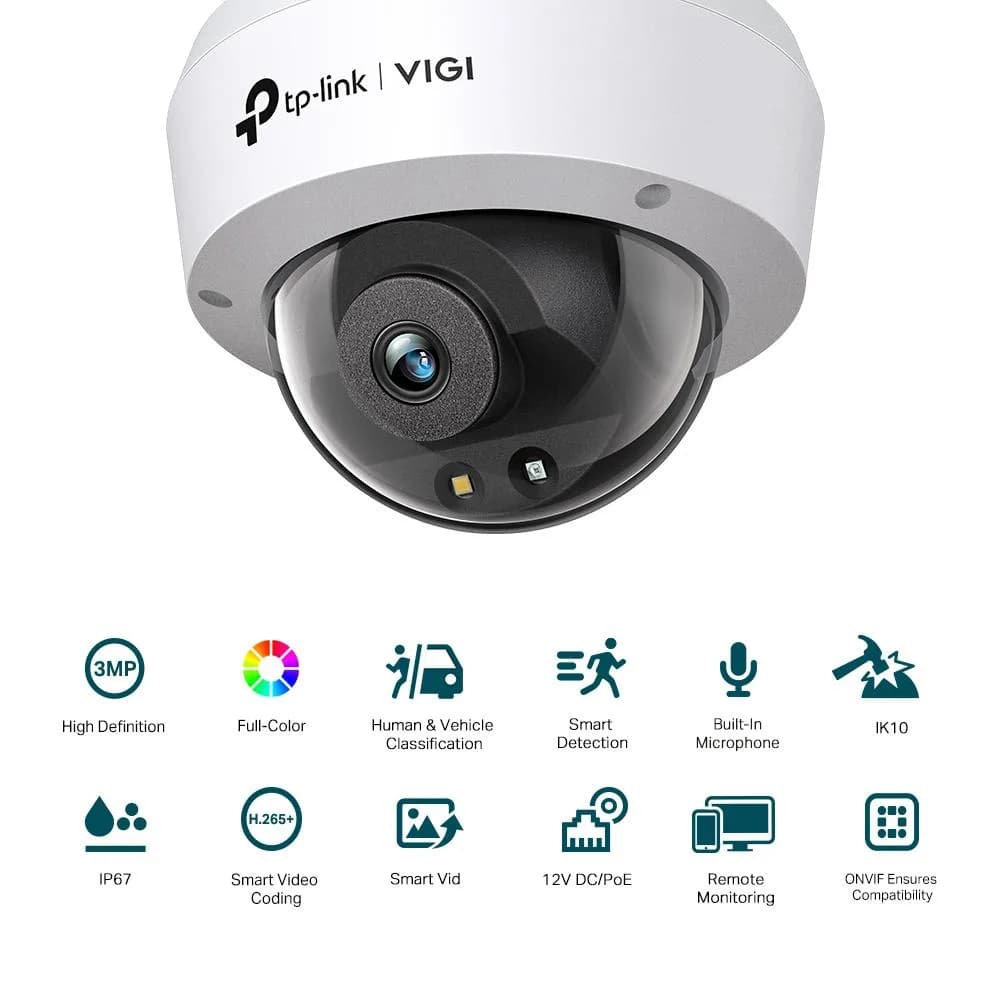 Camera IP Dome TP-Link VIGI C230(2.8MM), 3MP, Lentila 2.8mm, IR+WL 30ml, rezolutie video 2304 × 1296, H.265+/H.265/H.264+/H.264 — miniatură
