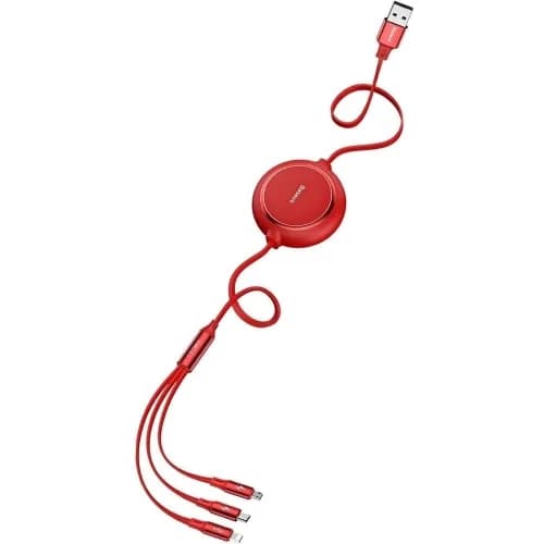 CABLU alimentare si date Baseus Golden Loop, retractabil 3-in-1, pt smartphone,USB la Micro-USB + Lightning + USB Type-C 3.5, 1.2m, rosu "CAMLT-JH09" - 6953156295711 — miniatură