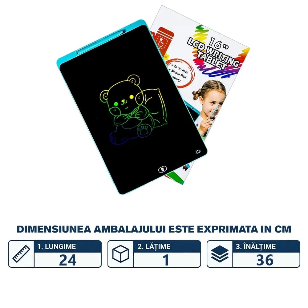Tablita pentru scris, LCD, 16 inch, cu baterii — miniatură