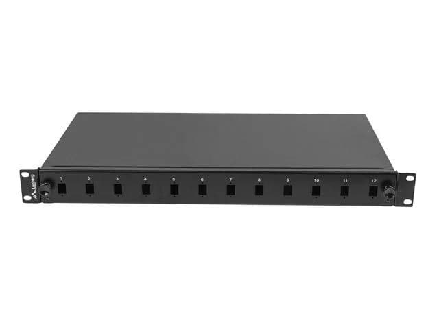Patch panel fibră rack 19" 1U 12x SC simplex / 12x LC duplex, negru + accesorii — miniatură