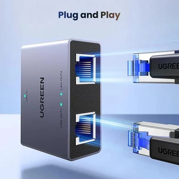 SPLITTER RETEA Ugreen, "NW301" 1 la 2 Gigabit 1000 Mbit/s, USB power, pana la 100m, negru, "45311" - 6941876243112 — miniatură