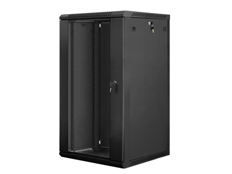 Dulap rack 19" perete 22U / 600x600 (flat pack) cu ușă din sticlă, negru V2