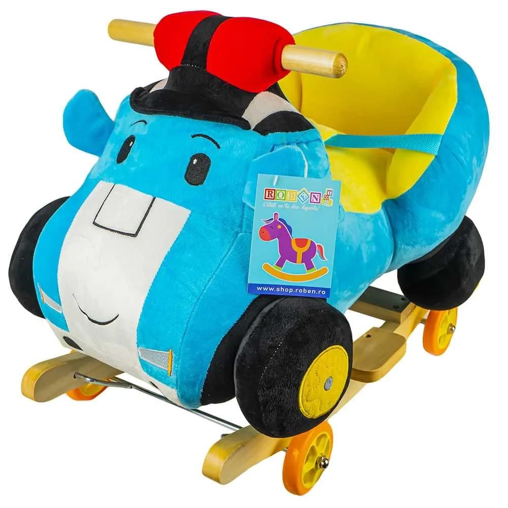 Balansoar pentru bebelusi, Masina politie, lemn + plus, cu rotile, 60x34x46 cm — miniatură
