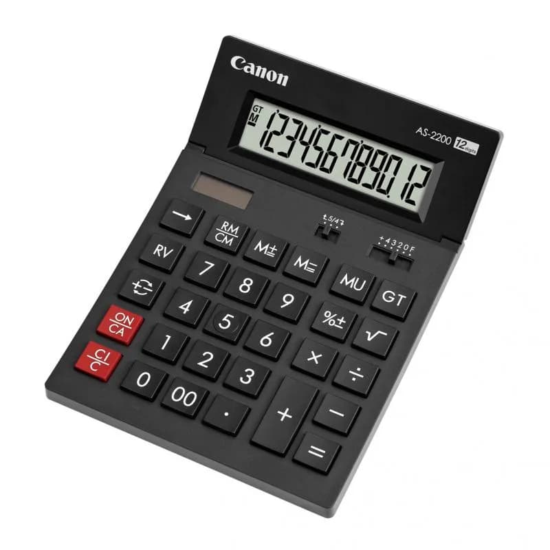 Calculator birou Canon AS2200, 12 digiti, display LCD, alimentare solara si baterie. — miniatură
