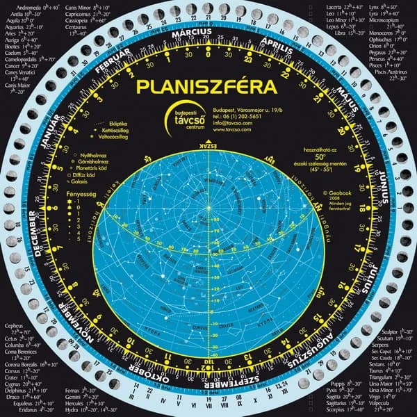Hartă stelară rotativă (planisferă) și calendar lunar