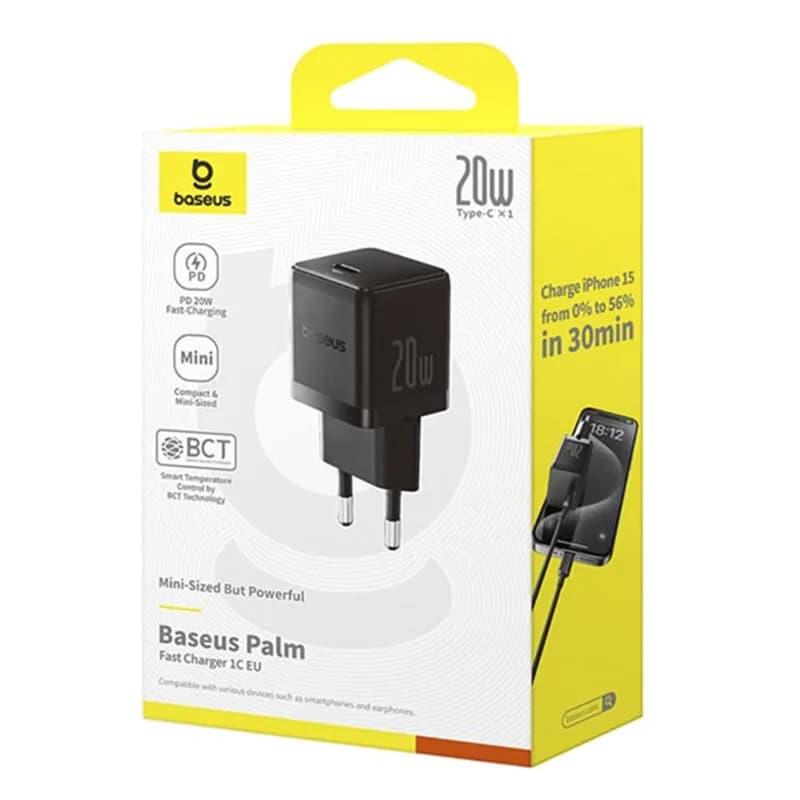 INCARCATOR retea Baseus Palm, Quick Charge 20W, 1 x USB Type-C, negru "P10111602113-00" - 6932172672935 — miniatură