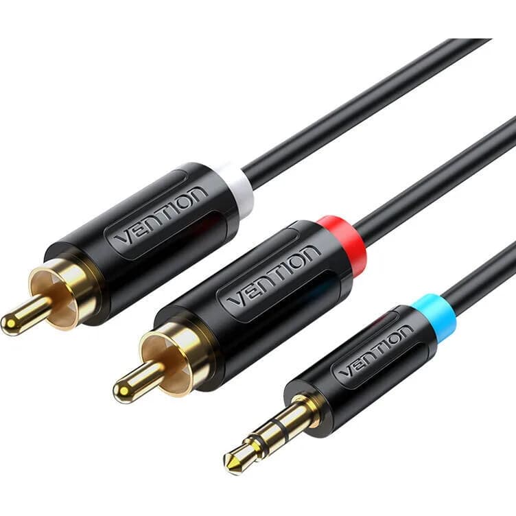 Cablu audio Vention, Jack 3.5mm (T) la 2 x RCA (T), 1.5m, conectori auriti, PVC, negru, "BCLBG" - 6922794751316