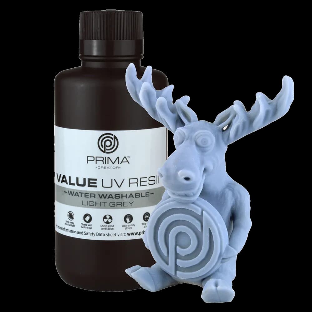 Rășină 3D PrimaCreator Value Water Washable UV – 500 g – Light Grey