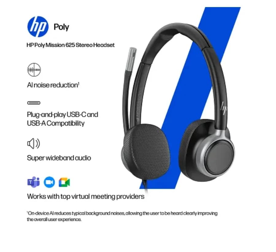 Casti Head-band HP Mission 625, Wired, noise-canceling, Negru — miniatură