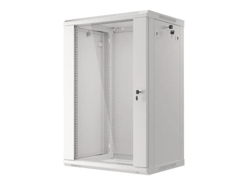 Dulap rack 19" perete 18U / 600x450 (flat pack) cu ușă din sticlă, gri V2