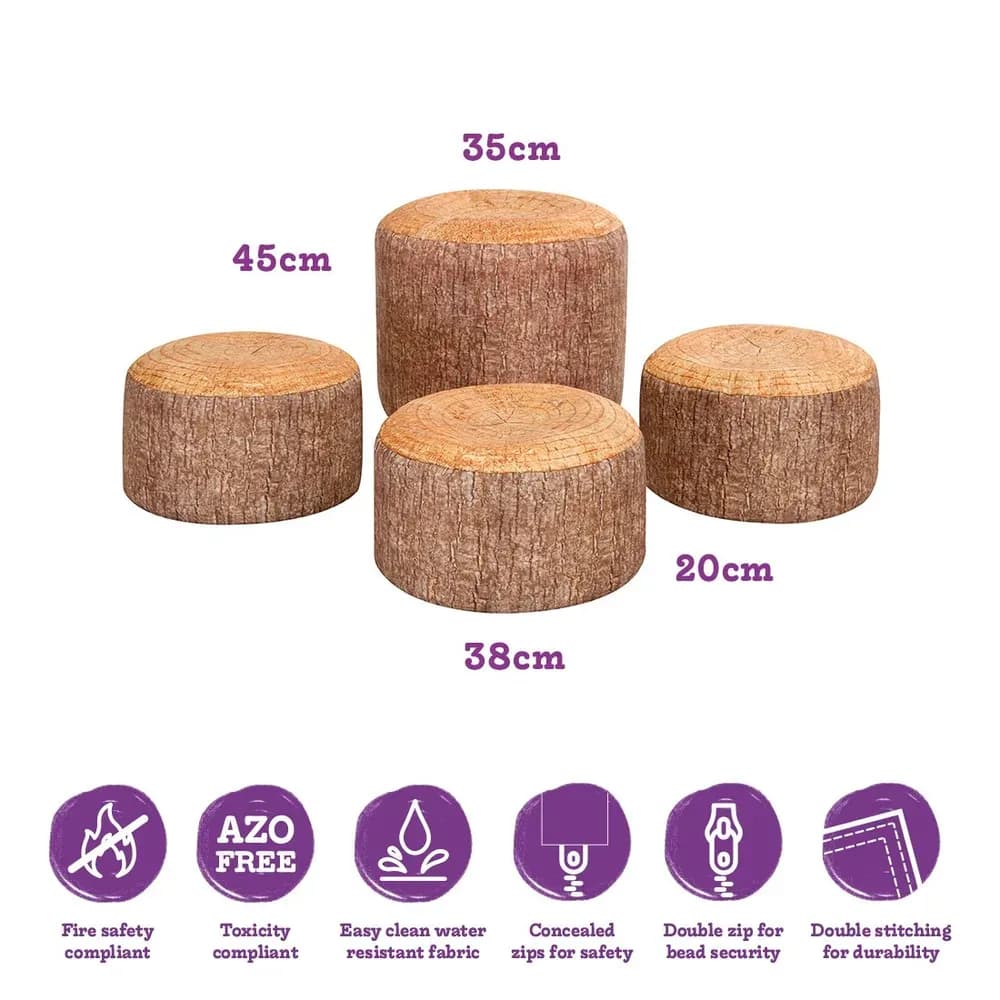 Scaune puf Bușteni de pădure (set de 4, multipack) – 45cm x 35cm — miniatură