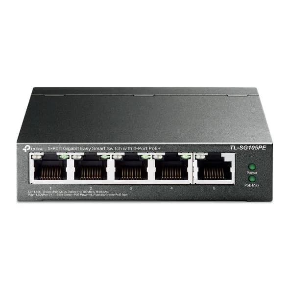 SWITCH TP-LINK 5 porturi Gigabit Easy Smart, 4-Port PoE+, carcasa metalica "TL-SG105PE"