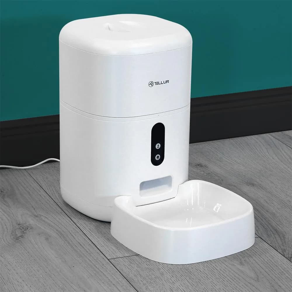 Tellur Dispenser de mancare Smart pentru animale de companie, capacitate 4L, alb — miniatură