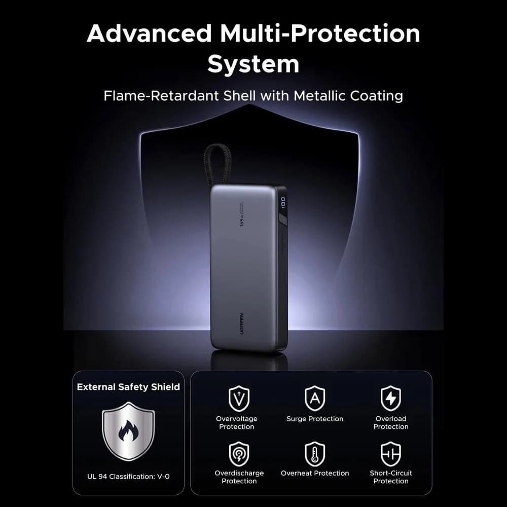 POWER BANK Ugreen "PB552", 25000mAh, 165W PD3.0, 1 x USB, 1 x USB Type-C, 1 x USB Type-C integrat, display, gri, "55995B" — miniatură