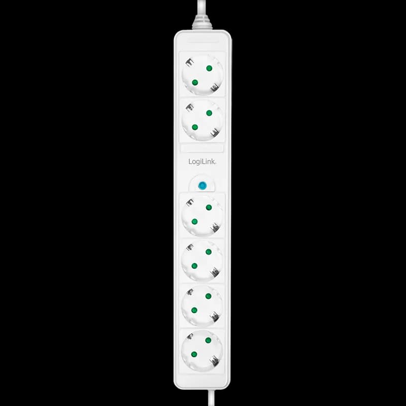 PRELUNGITOR LOGILINK, Schuko x 6, cablu 3G 1.5mm2, 230 V/16 A, 50 Hz, max. 3500 W, ON/OFF de picior pt. 4 prize, 1.5m, alb, "LPS271" — miniatură