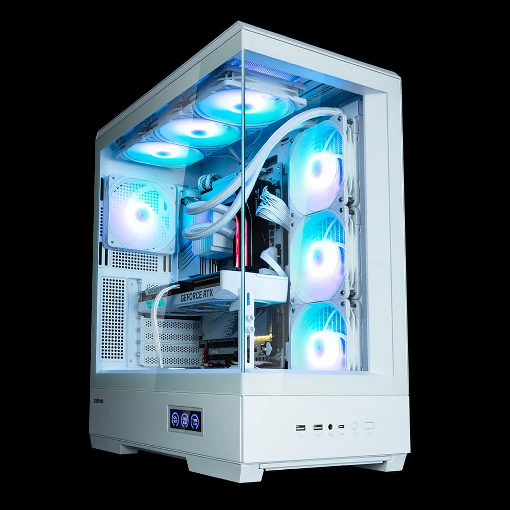 CARCASA Zalman "P50 DS", middle tower, gaming, fara sursa, suporta 10xfan, 4xfan inclus, PSU shroud, afisaj electronic, USB Type-C x 1, USB 3.1 gen1 x 2, audio+mic, 7 sloturi expansiune, alb, "P50 DS White"