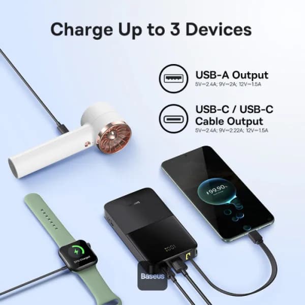POWER BANK Baseus EnerFill FC51 Bipow2 Pro, 10000mAh, 22.5W, 1 x USB Type-C, 1 x USB, cablu integrat USB Type-C 22cm, negru, "E0027600" - 6932172691875 — miniatură