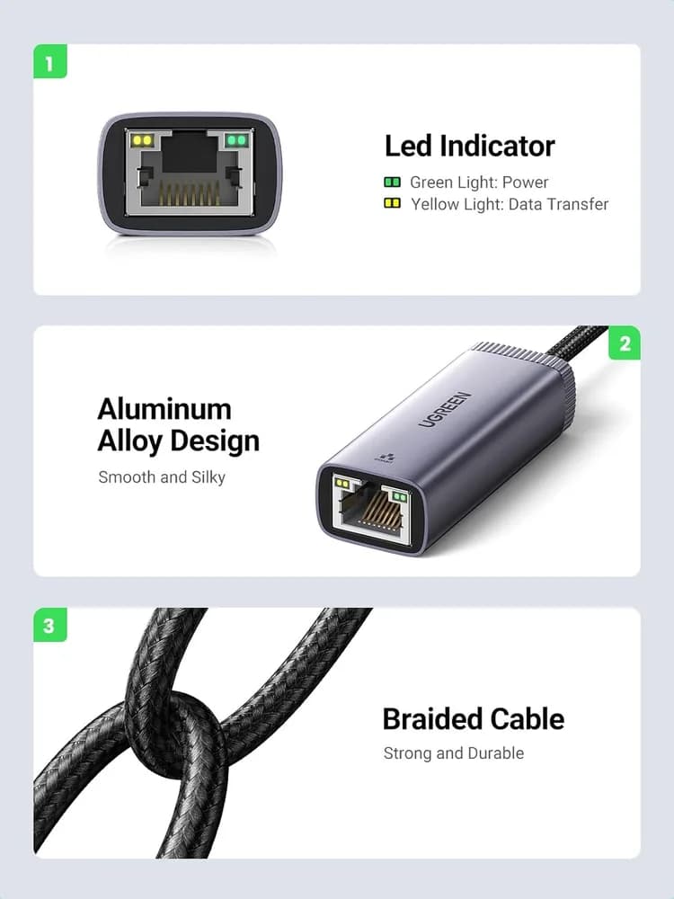 ADAPTOR RETEA Ugreen, "CM483" extern, USB Type-C (T) la port Gigabit RJ-45, gri "40322" — miniatură