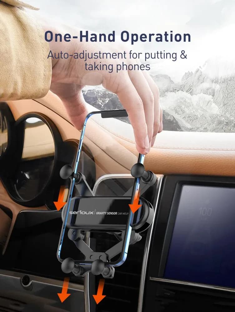 Suport auto telefon Gravity Serioux CH04, Material: ABS, Mod de instalare: tip cataramă, poziție fixă: aerisire, culoare: negru, potrivit pentru: telefon mobil — miniatură