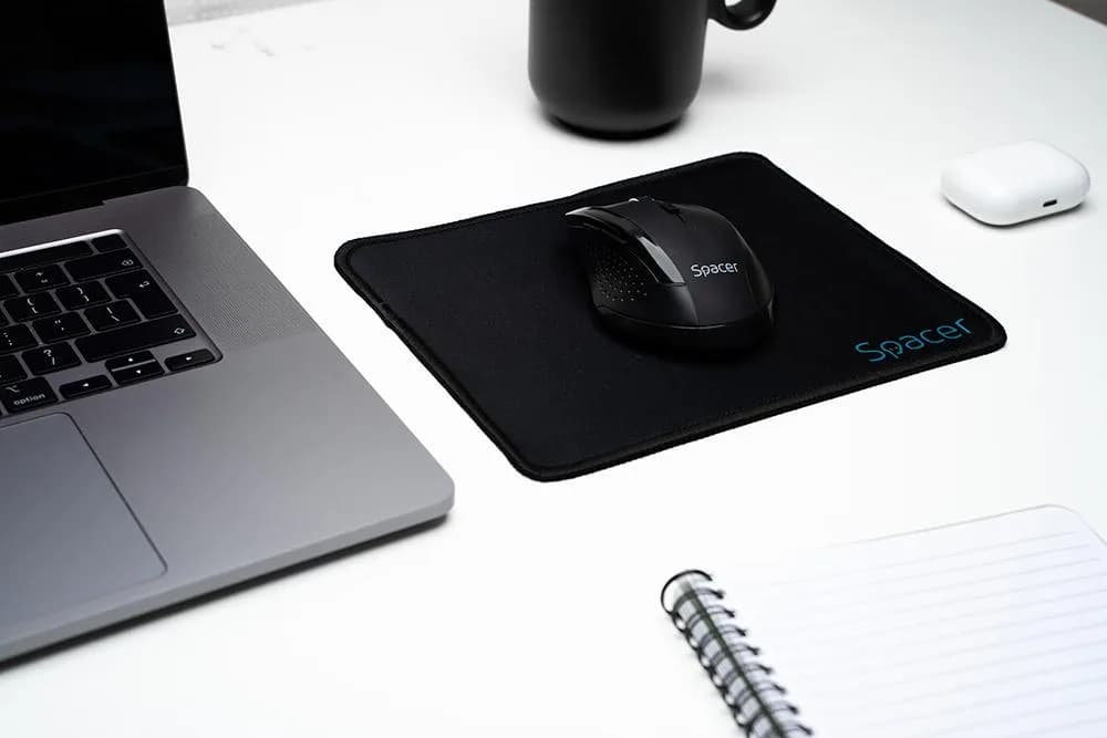 MOUSE PAD SPACER SP-PAD-S, cauciuc si material textil, cusut pe margine, 220x180x2mm, negru — miniatură