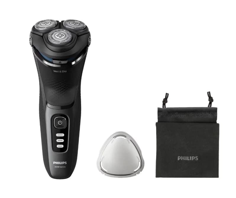 Aparat de ras PHILIPS Shaver Seria 3000 S3244/12, barbierit umed şi uscat, fara fir, capete 5D pivotante si flexibile, lame autoascutire, 60 min, sistem de barbierire anticoroziune, capac de protectie, Negru — miniatură