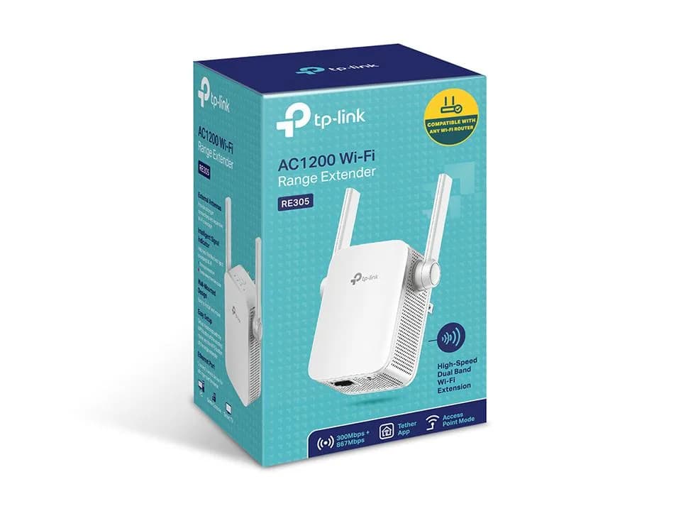 TP-link AC1200 Wi-Fi Range Extender, RE305, 2* external antenna, IEEE802.11ac, IEEE 802.11n, IEEE 802.11g, IEEE 802.11a, IEEE 802.11b, 1 * 10/100M Ethernet Port (RJ45), WPS Button, Reset Button, 2.4GHz & 5GHz (11ac) — miniatură