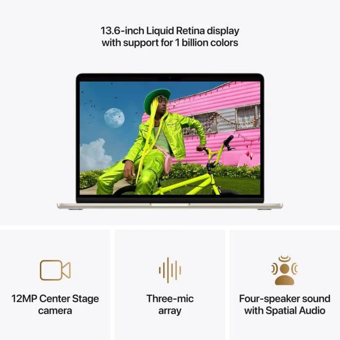 MacBook Air 15.3" Retina/Apple M5 (CPU 10-core, GPU 10-core, NeuralEngine16-core)/16GB/512GB - Starlight - INT KB (No Adapter) - 2026 — miniatură