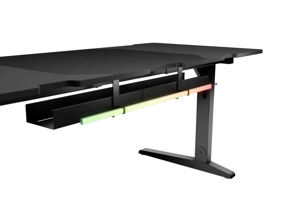 Birou gaming Genesis Holm Modular 180, material lemn/metal, reglabil pe inaltime 70 - 90 cm, iluminare RGB, management cabluri, negru — miniatură