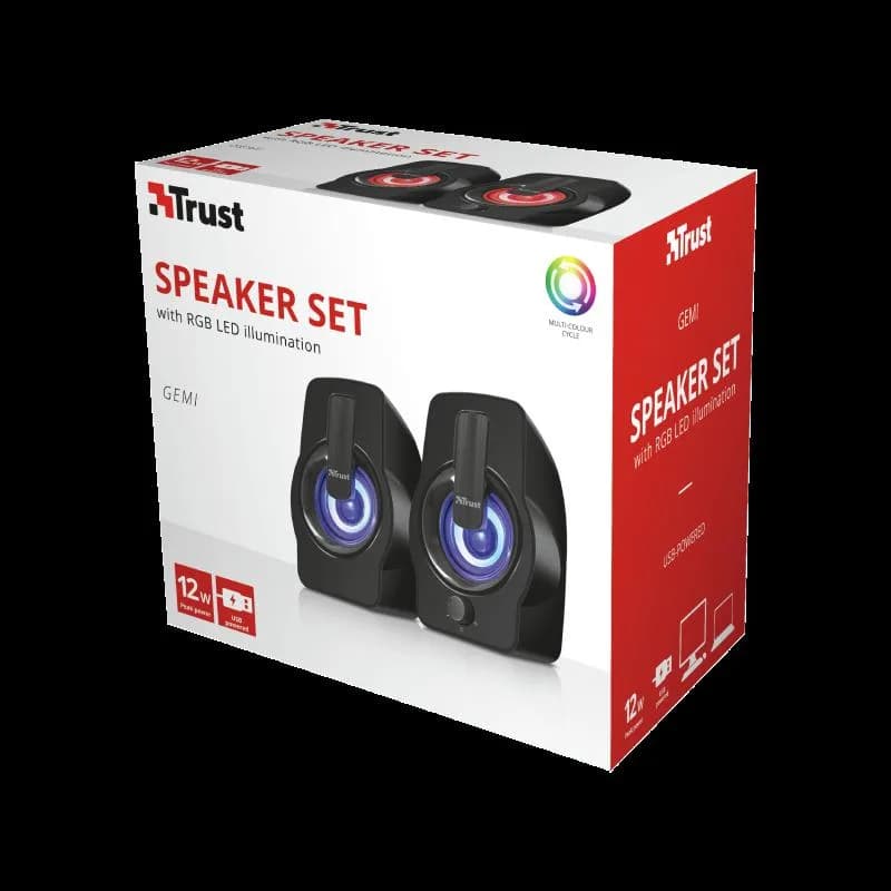 Boxe Stereo Trust Gemi RGB 2.0 Speaker, 6W, negru — miniatură
