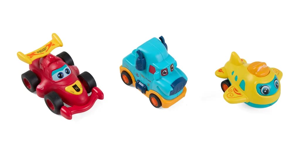 SET 3 VEHICULE ACTIONATE PRIN INERTIE, DIVERSE MODELE SI CULORI, MOMKI — miniatură