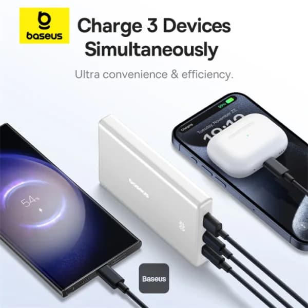 POWER BANK Baseus PicoGo, 10000mAh, 20W, 2 x USB Type-C, 1 x USB, cablu inclus USB Type-C la USB Type-C 30cm, alb, "P10076801213-00" - 6932172684488 — miniatură