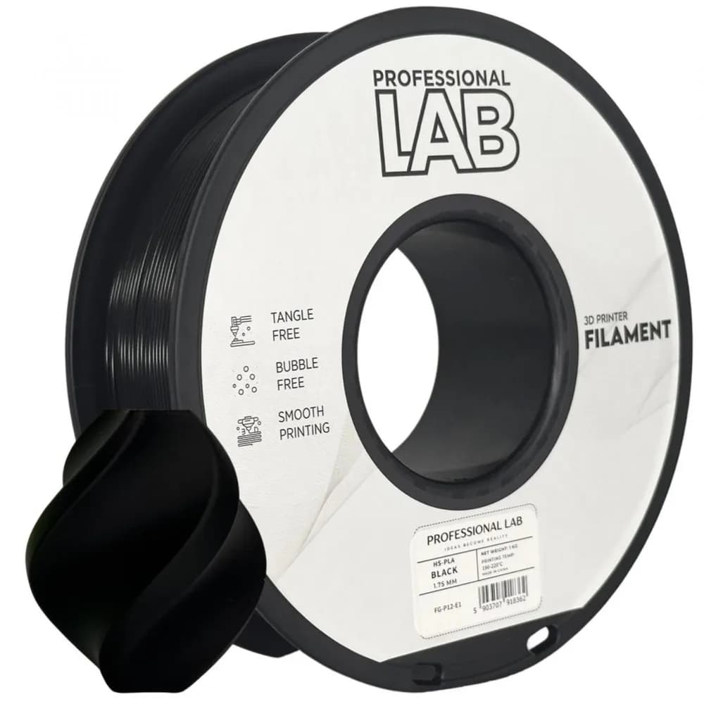 Filament 3D Proffesional Lab, Diamentru 1.75mm, Greutate: 1KG, Culoare: Negru, Material: PLA, Temperatura: 180-240c.