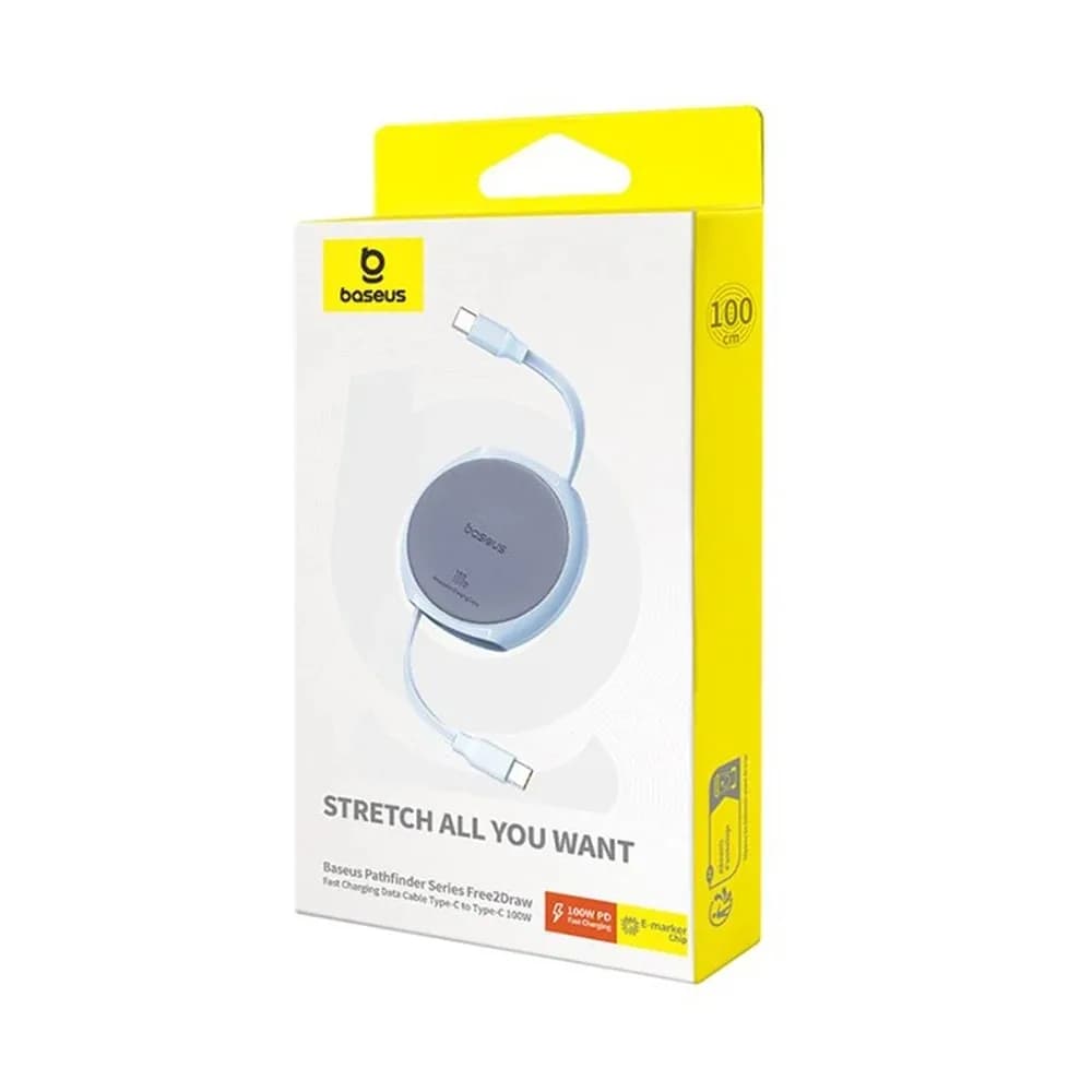 CABLU alimentare si date Baseus Free2Draw Mini, Fast Charging Data Cable pt. smartphone, retractabil, USB Type-C la USB Type-C 100W, 1m, albastru "P10368400311-00" - 6932172653590 — miniatură