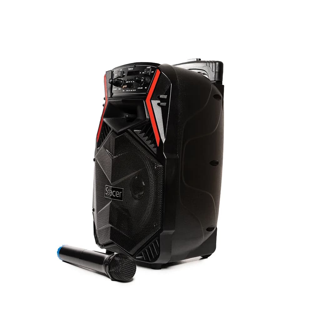 BOXA SPACER portabila bluetooth COUGAR, tip troler, RMS: 35W, 8" woofer, acumulator 3.7V,1800 mAh, input : AUX audio, radio FM, guitar, USB/microSD, remote control, wireless microphone, black, "SPB-H8-BT" 43501597 — miniatură