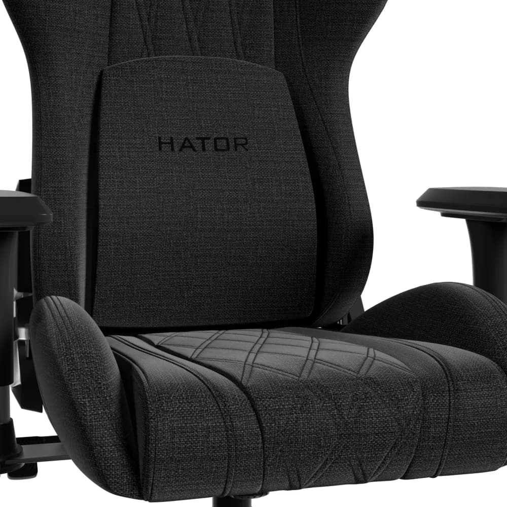 Scaun gaming Hator Darkside 3M Fabric, material cadru: Oțel, Țesătură CloudTouch™, piston cu gaz: Certificat SGS Clasa 4, cotiere: Ergonomice, 2D, bază cu 5 brațe ranforsate, realizată din PU armat, material de bază: spumă cu densitate mare InfuseFoam, dimensiune roți: 65 mm, material roți — miniatură