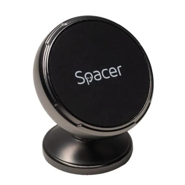 Suport auto magnetic Spacer pentru smartPhone, Metalic,fixare prin adeziv, Magnetic, 4 SuperMagneti N50, rotire 360 grade, negru