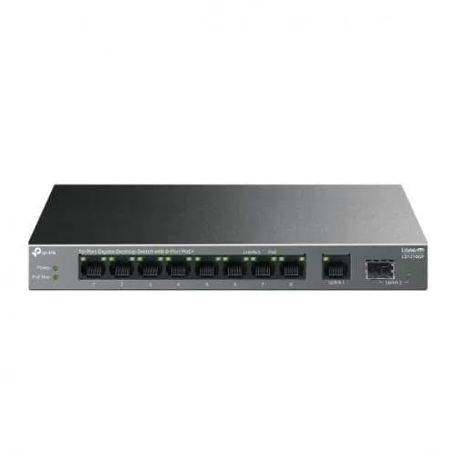 "10-Port Gigabit Desktop Switch with 8-Port PoE+ PORT: 8× Gigabit PoE+ Ports, 1x Gigabit Non-PoE Port, 1× Gigabit SFP Slot SPEC: 802.3at/af, 61 W PoE Power, Desktop Steel Case FEATURE: Extend Mode for 250m PoE Transmitting, Isolation Mode, PoE Auto Recovery, Plug and Play"