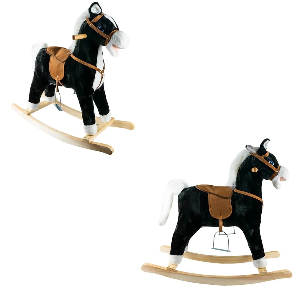 Calut balansoar, lemn + plus, negru, 78x28x68 cm — miniatură