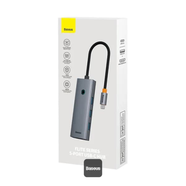 DOCKING STATION Baseus UltraJoy 5 in 1, input USB Type-C, output HDMI4K@30Hz x 1, USB3.0 x 4, gri "B00052809813-00" - 6932172631826 — miniatură