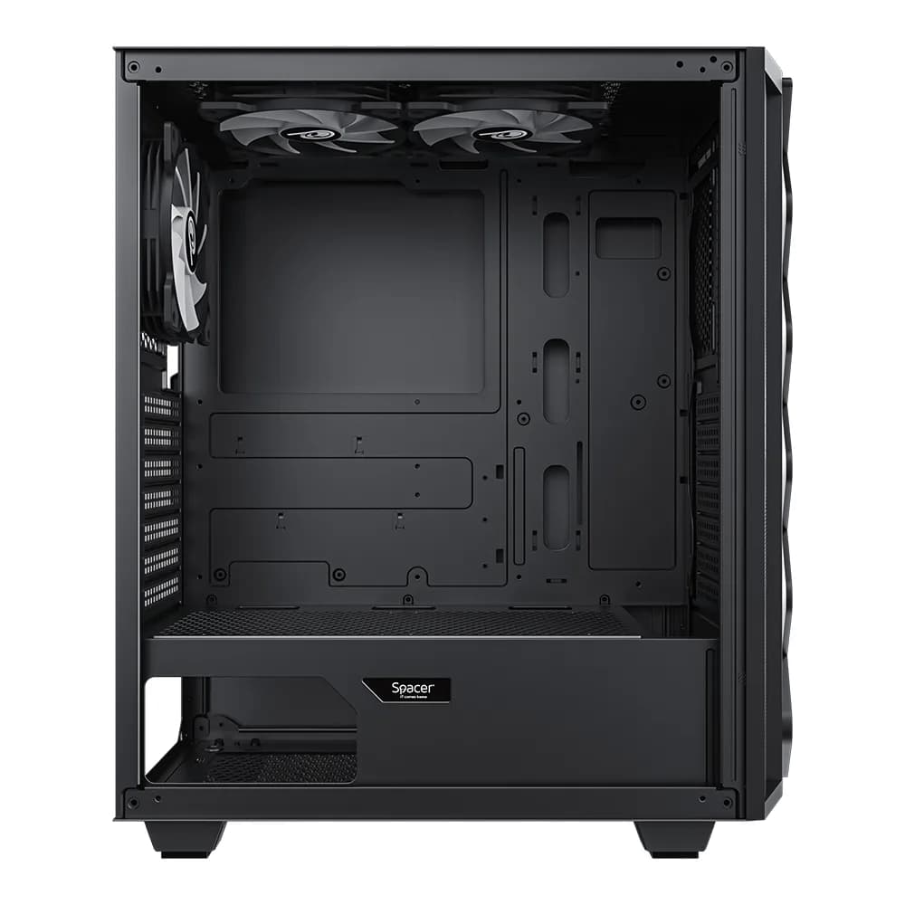 CARCASA SPACER - gaming, Middle Tower, ATX, "QUARTZ", fara sursa, sticla securizata, 3 x ARGB fan, banda LED ARGB, USB 2.0 x 1, USB 3.0 x 1, HD-Audio, mesh x 2, black "SPCS-GC-QUARTZ-3F" — miniatură