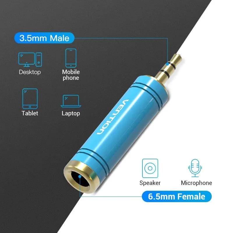 Adaptor audio Vention, Jack 6.35mm (M) la Jack 3.5mm (T), conectori auriti, albastru, "VAB-S04-L" — miniatură
