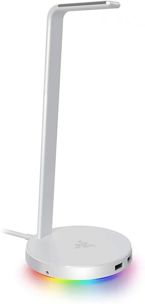 Razer Base Station V2 Chroma - Chroma Enabled Headset Stand with USB 3.1 Hub and 7.1 Surround Sound - Mercury (White)