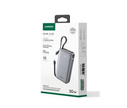 POWER BANK Ugreen "PB528", 20000mAh, 30W, 1 x USB, 1 x USB Type-C, 2 x USB Type-C integrat, gri, "55985B" — miniatură