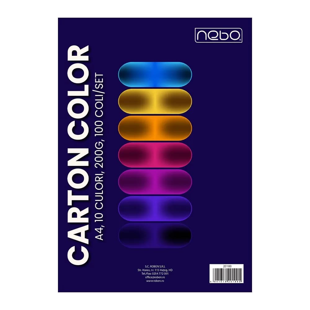 Carton color A4, 200g, 10 culori, 100 coli/set - NEBO — miniatură